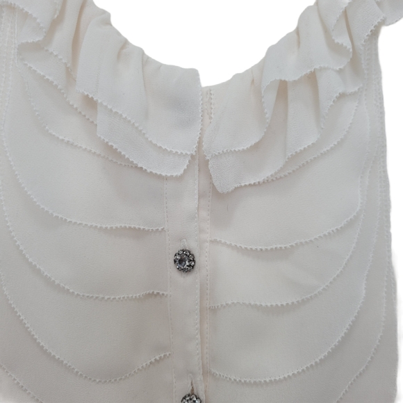 ROBBI & NIKKI Blouse White Ruffles Sleeveless Size: Small - Picture 3 of 5